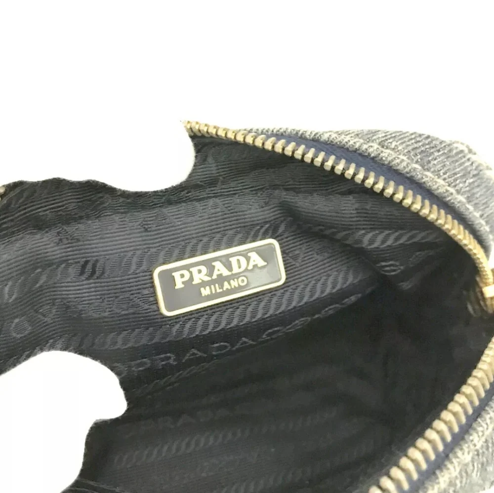 PRADA LOGO PLATE DENIM COSMETIC POUCH BAG BLUE - Picture 7 of 12
